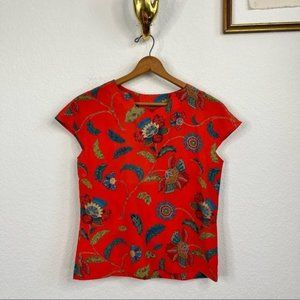 DVF Scalloped V Neck Metallic Floral Blouse